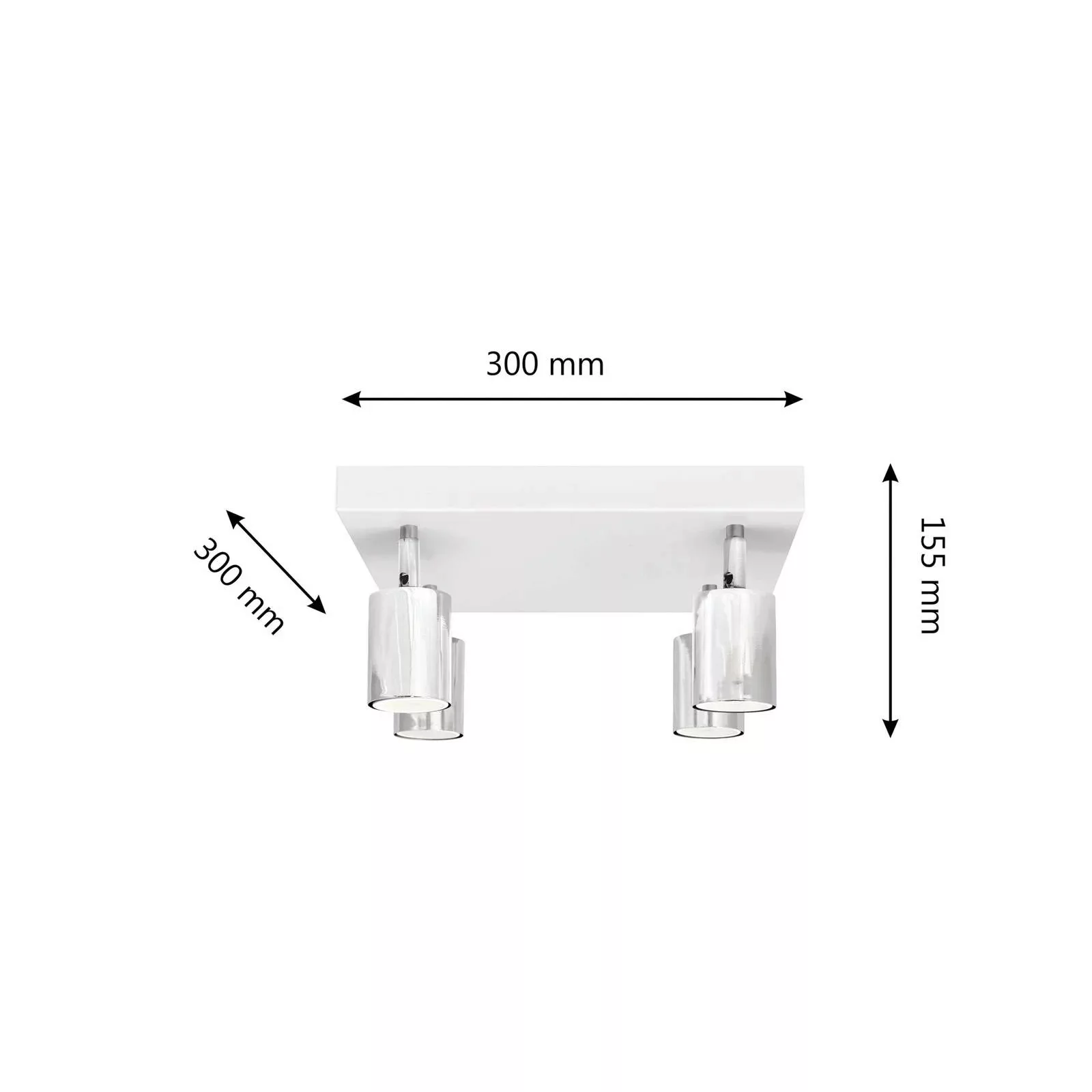 Deckenlampe Tune II, weiß/chrom, Metall, 4-flammig, Quadrat günstig online kaufen