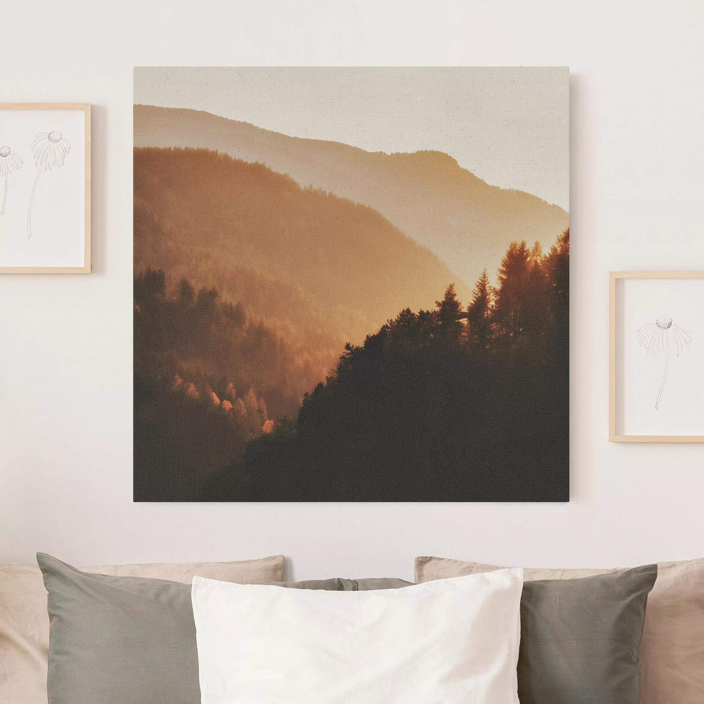 Leinwandbild auf Naturcanvas Sonnenuntergang im Wald günstig online kaufen