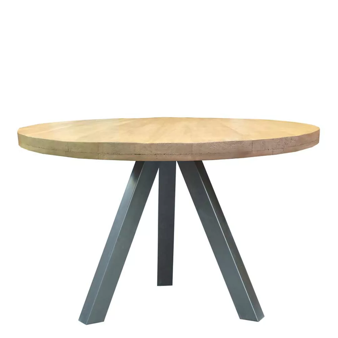 Runder Tisch aus Mangobaum Massivholz und Stahl Loft Design günstig online kaufen