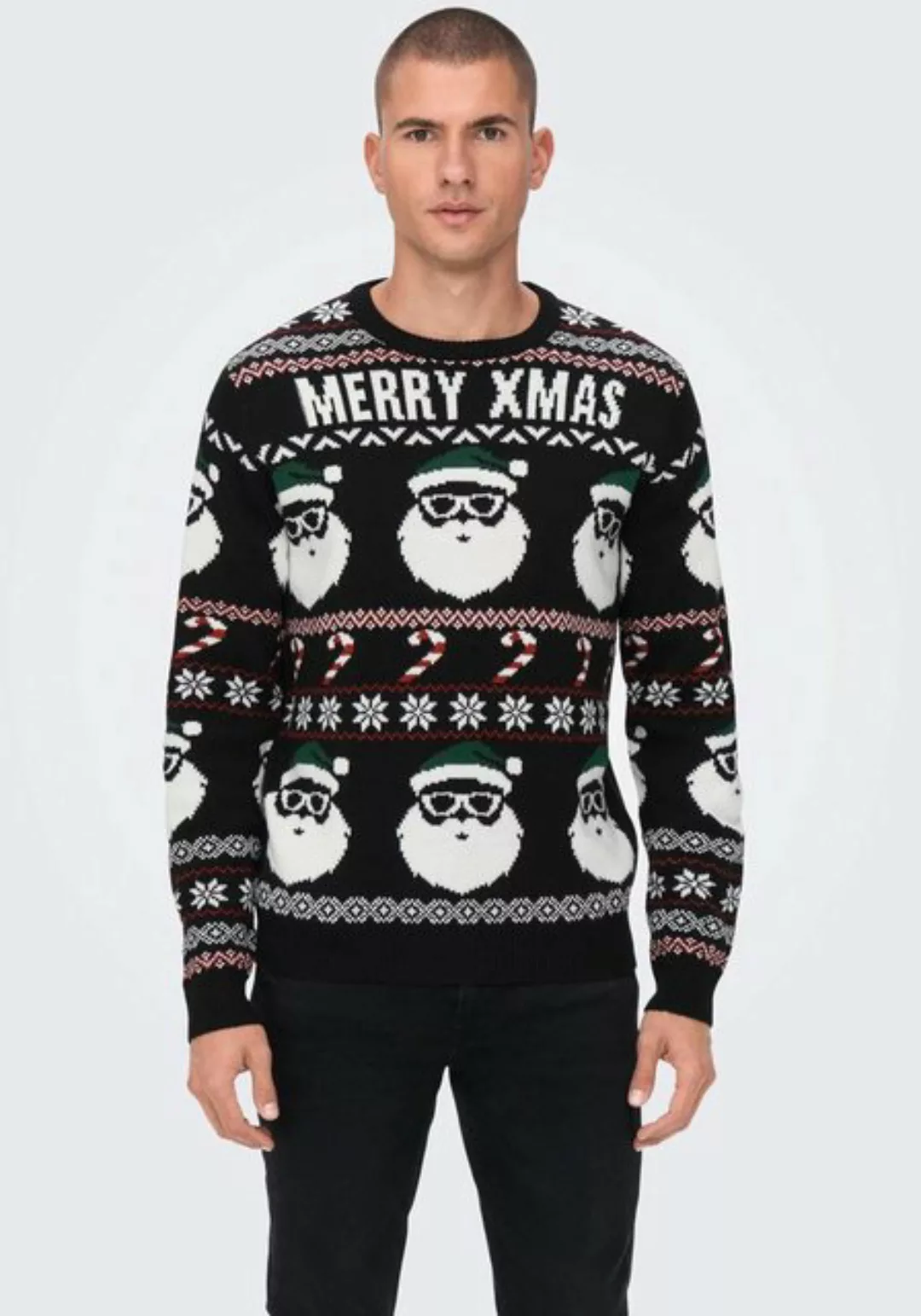 ONLY & SONS Rundhalspullover ONSXMAS SANTA JAQ REG CREW KNIT 3994 günstig online kaufen