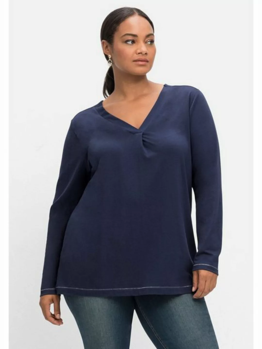 Sheego Langarmshirt "Große Größen", in A-Linie, mit Falte vorn und Effektga günstig online kaufen