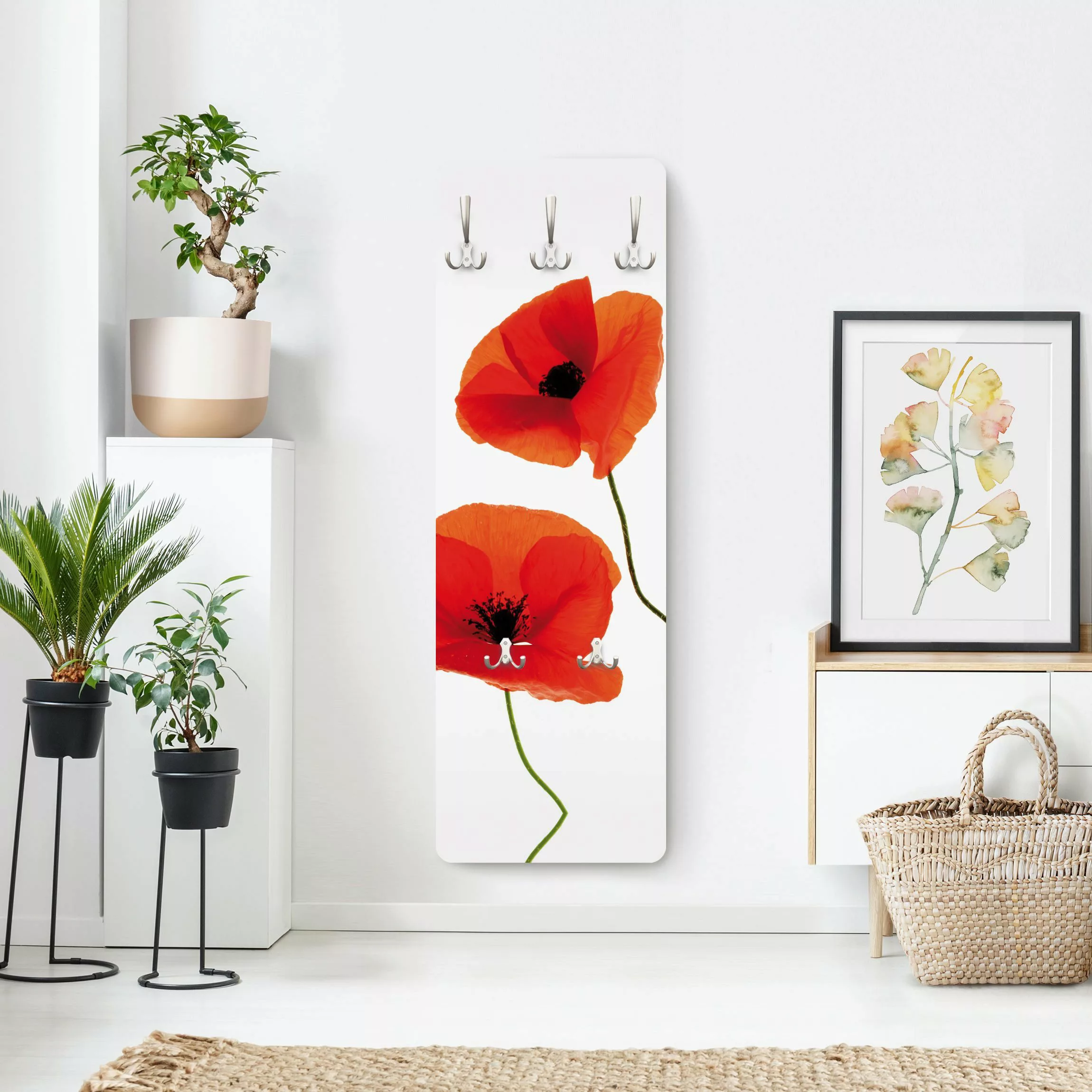 Wandgarderobe Holzpaneel Blumen Charming Poppies günstig online kaufen