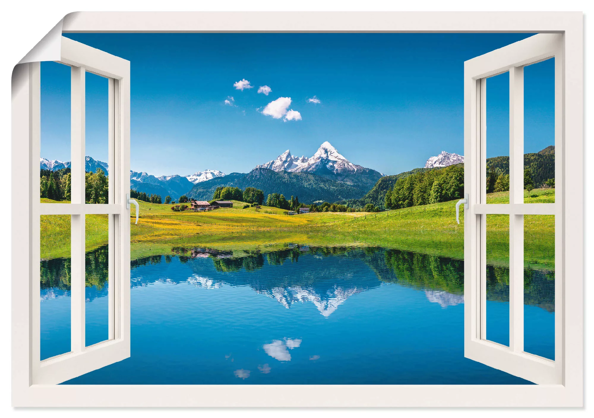 Artland Wandbild »Fensterblick Alpen und Bergsee«, Berge, (1 St.), als Lein günstig online kaufen