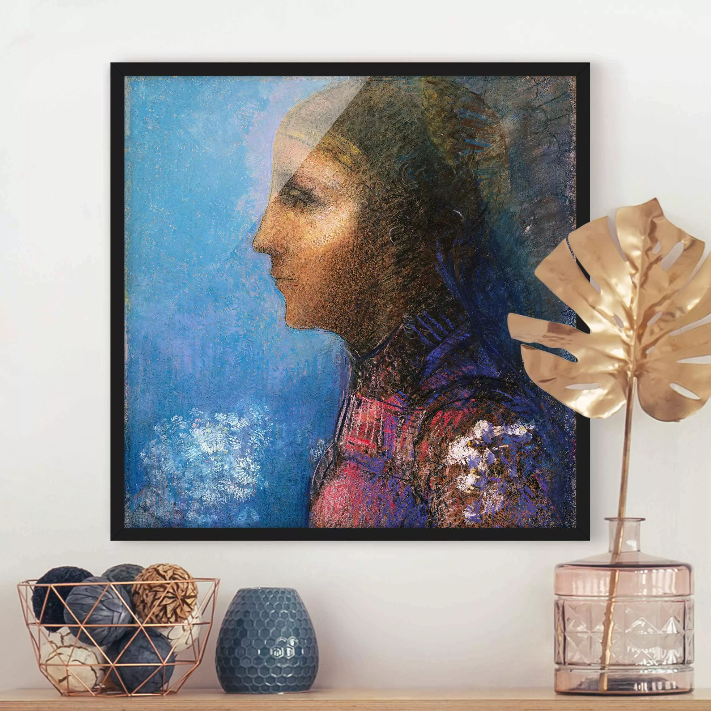 Bild mit Rahmen Kunstdruck - Quadrat Odilon Redon - Profile - Le Drapeau günstig online kaufen