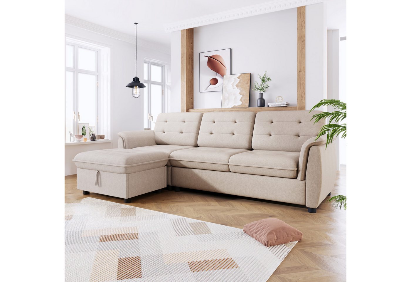 OKWISH Ecksofa 3-Sitzer mit Hocker, L-förmig Sofagarnitur, Loungesofa, mit günstig online kaufen