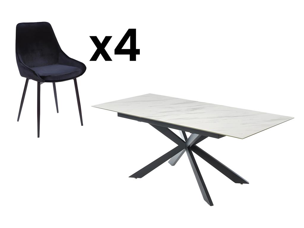 Sparset Esstisch ALBINA & 4 Stühle MASURIE - Weiß & Schwarz günstig online kaufen