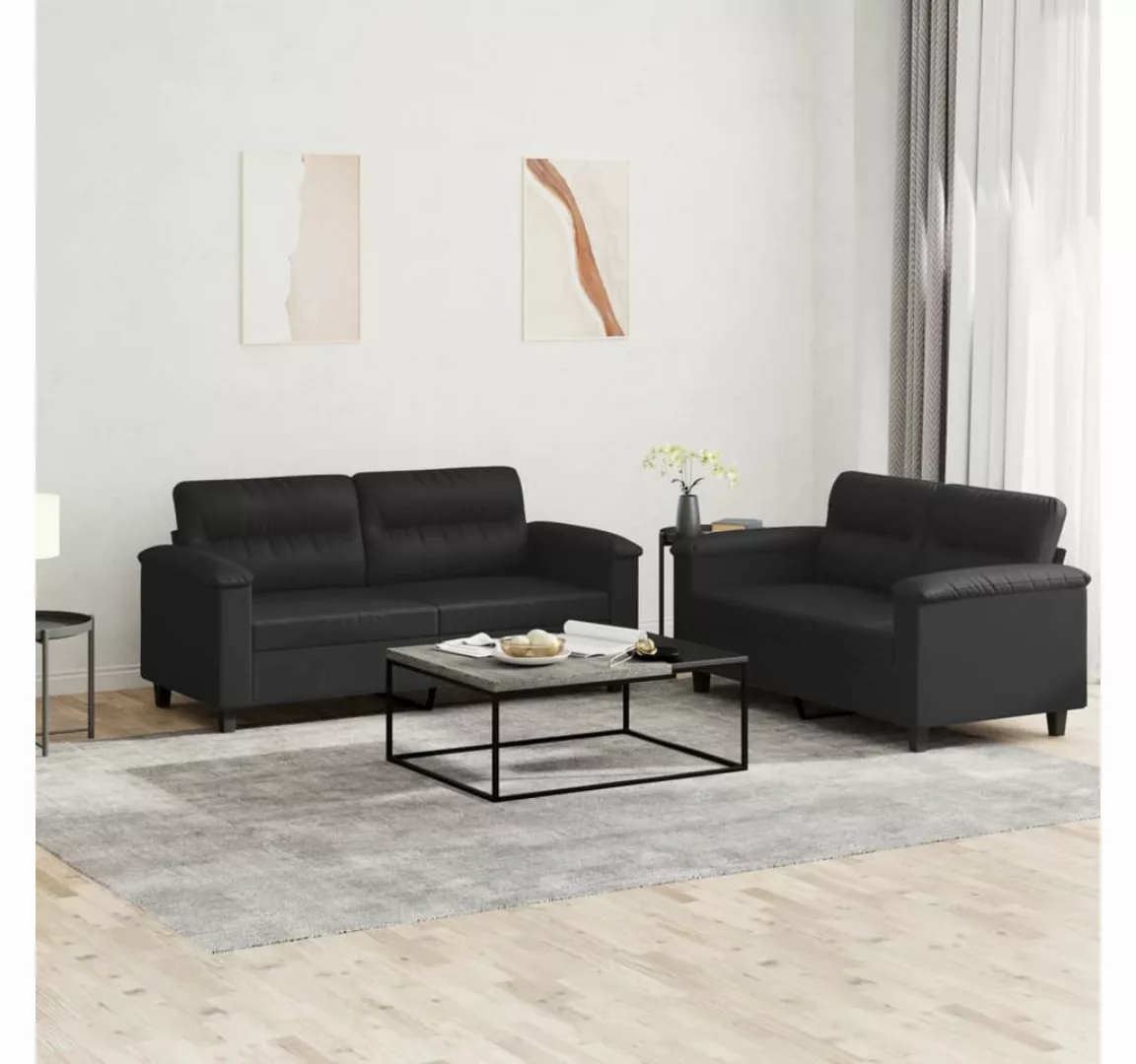 vidaXL Sofa Sofagarnitur Set mit Kissen Kunstleder, 2-tlg., Schwarz günstig online kaufen