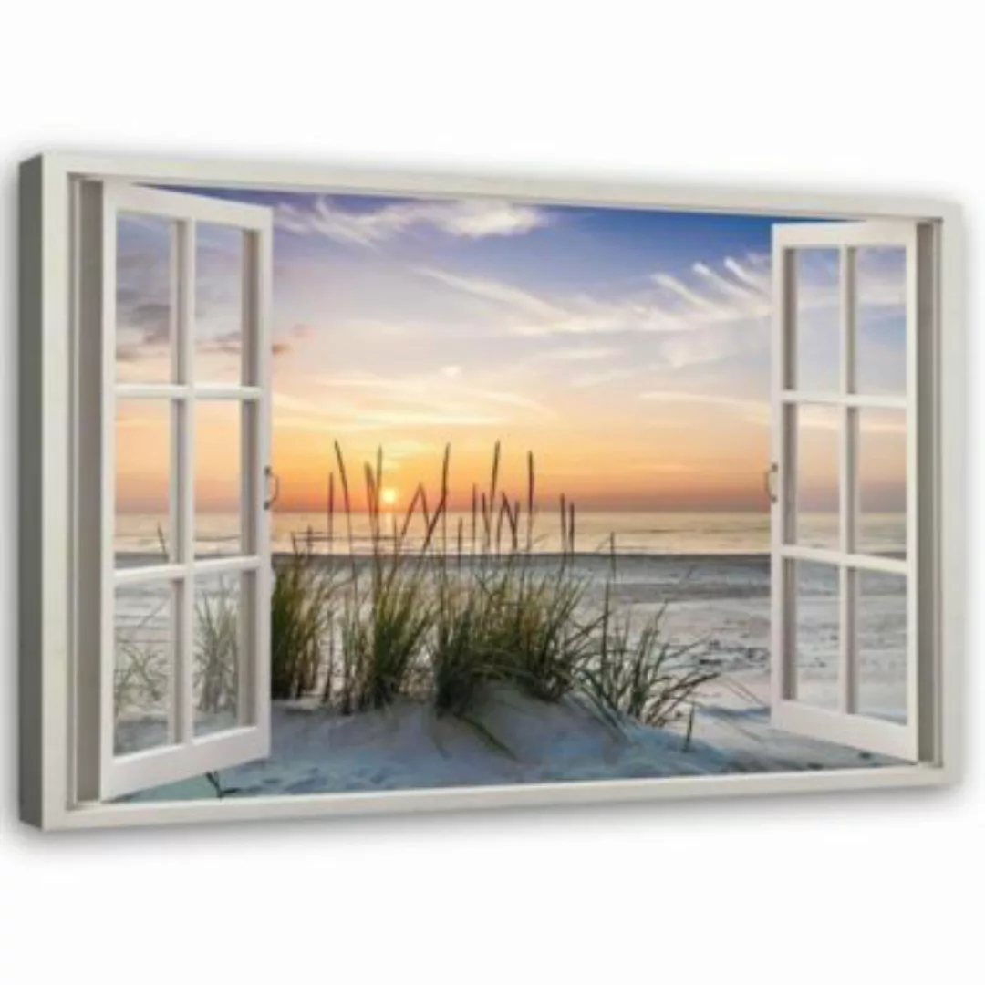 FEEBY® Kunst Fenster zum Strand Leinwandbilder bunt Gr. 60 x 40 günstig online kaufen