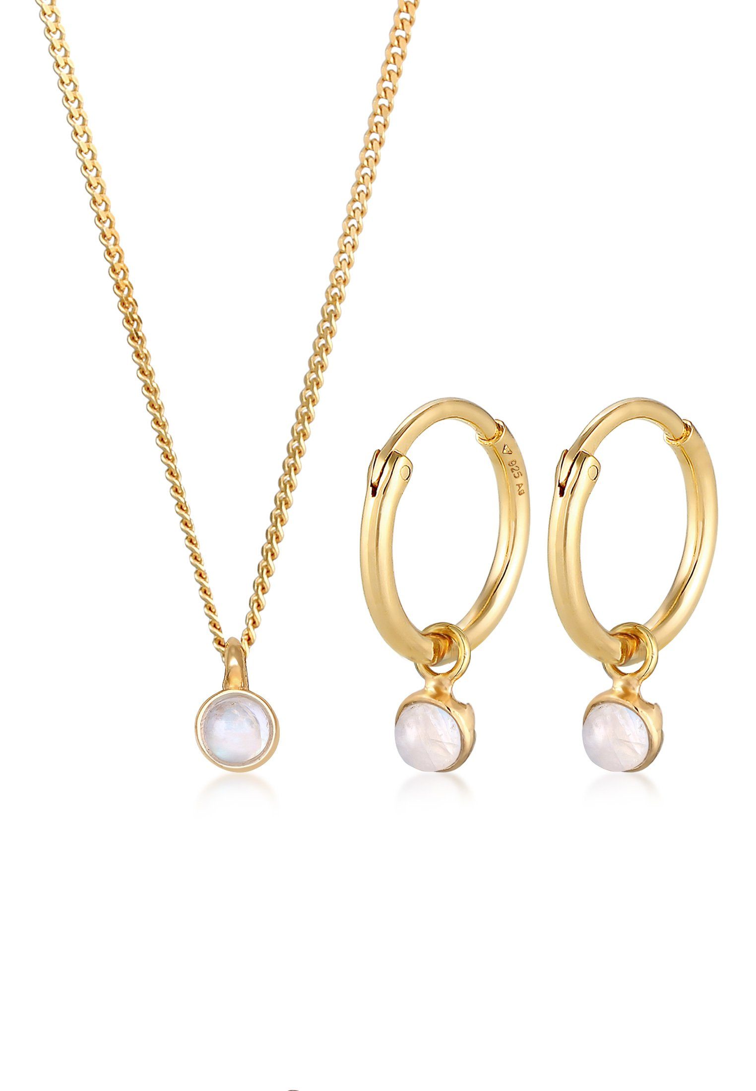 Elli Premium Schmuckset Kette Creolen Mondstein günstig online kaufen