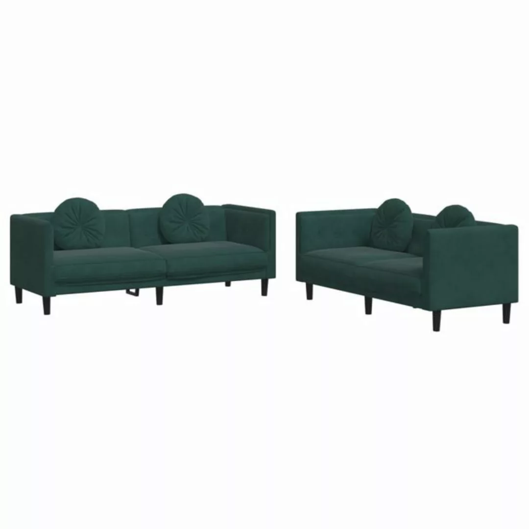 vidaXL Sofa, 2-tlg. Sofagarnitur mit Kissen Dunkelgrün Samt günstig online kaufen