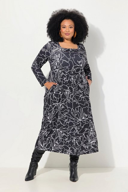 Ulla Popken Sommerkleid Jerseykleid A-Linie Carree-Ausschnitt Langarm günstig online kaufen