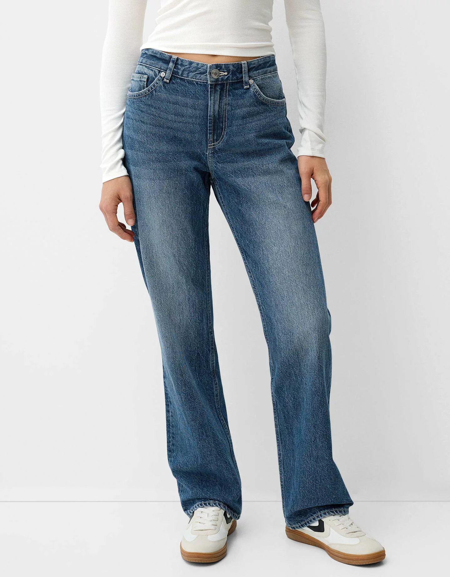 Bershka Straight Fit Jeans Damen 38 Blau günstig online kaufen