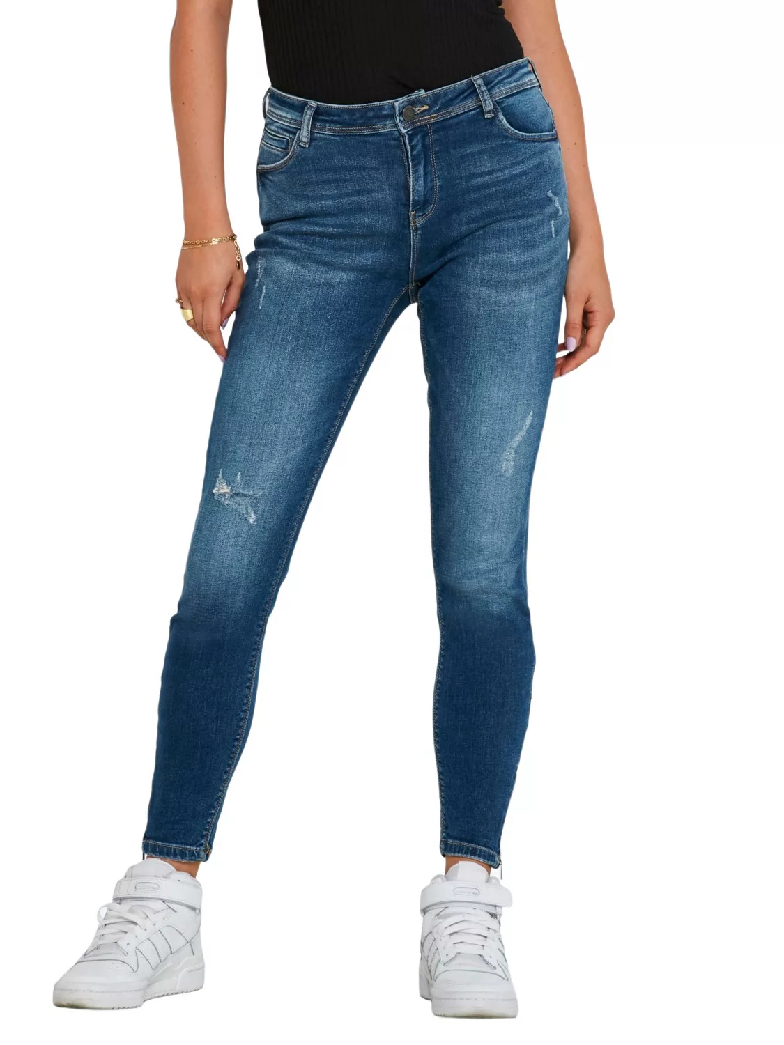 Noisy May Damen Jeans NMKIMMY NW ANK DART AZ157 Slim Fit Blau Medium Blue D günstig online kaufen