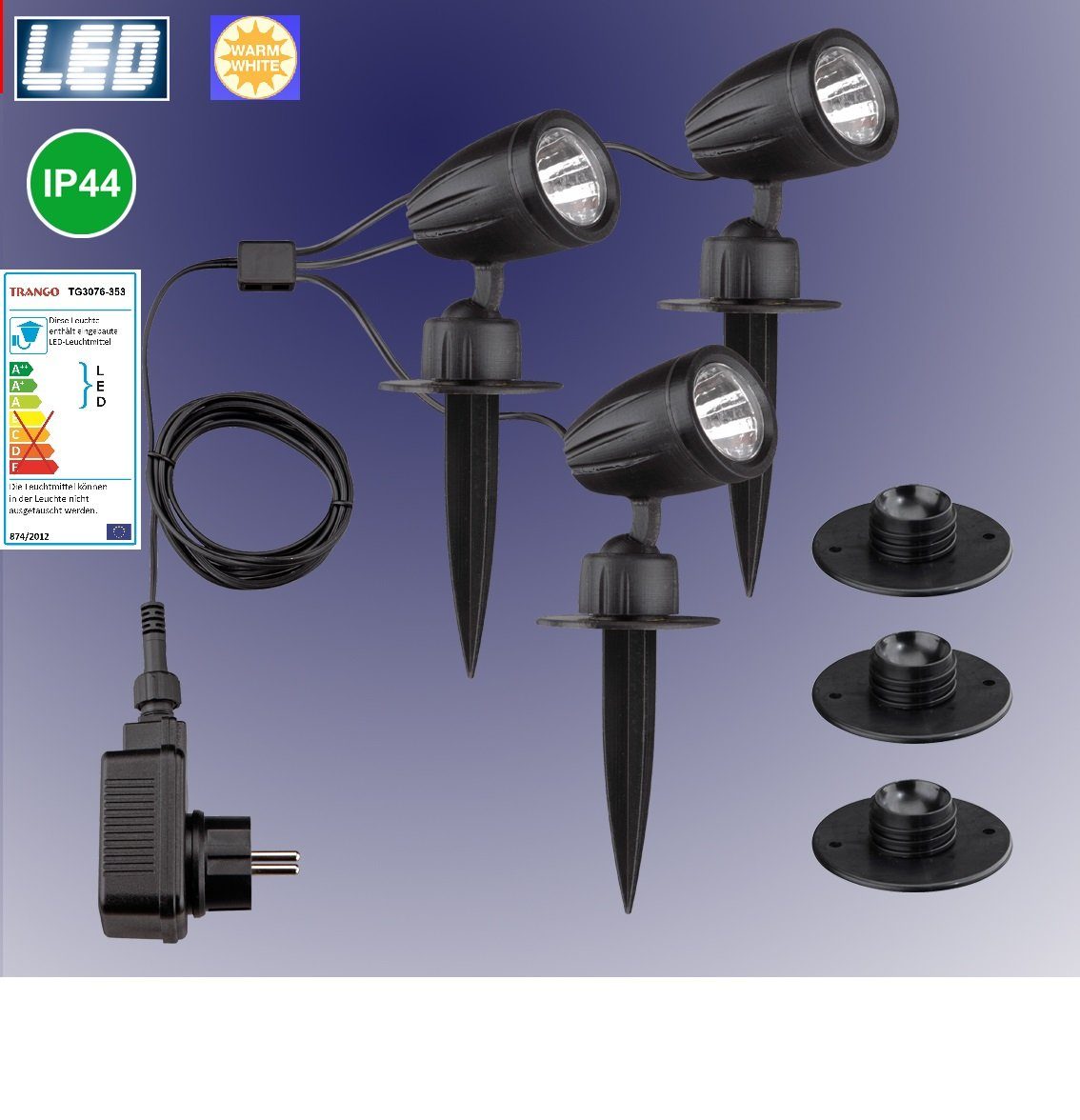 TRANGO LED Gartenstrahler, 3-flammig 3076-353 IP44 günstig online kaufen
