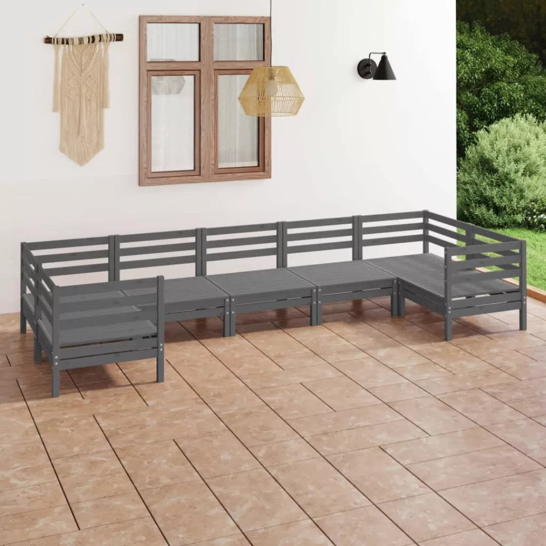 7-tlg. Garten-lounge-set Grau Massivholz Kiefer günstig online kaufen