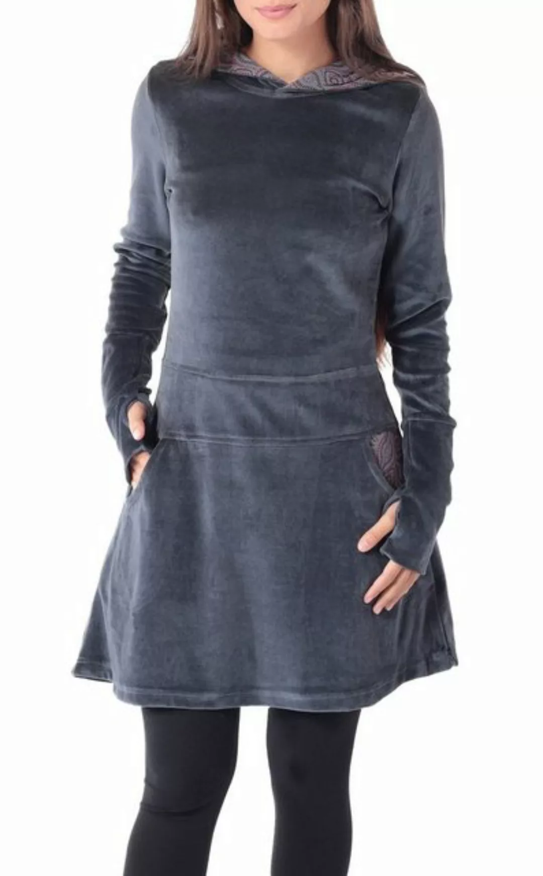 PUREWONDER Samtkleid Kleid aus Samt mit Kapuze Winterkleid günstig online kaufen