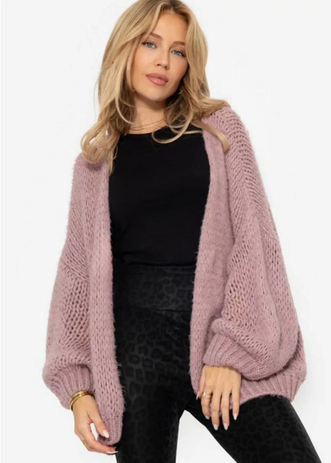 SASSYCLASSY Cardigan Offen fallende Oversize Strickjacke Schwarz Lässiger S günstig online kaufen