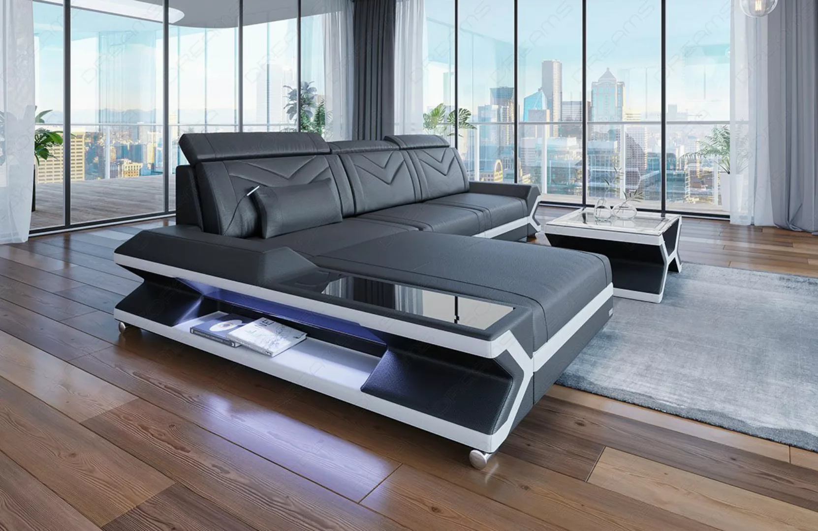 Sofa Dreams Ecksofa Leder Couch Sofa Napoli L Form Ledersofa, mit LED, wahl günstig online kaufen