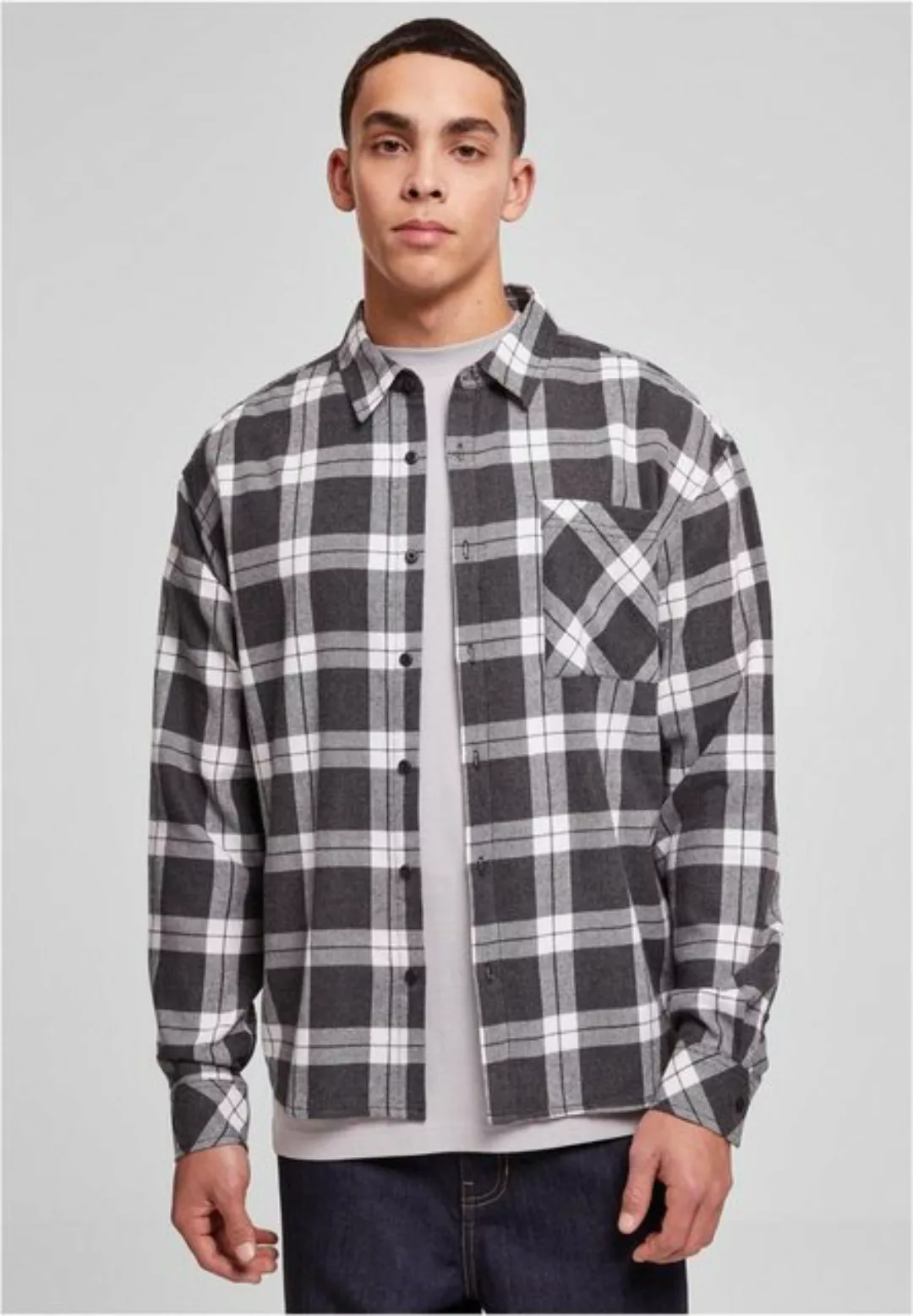 URBAN CLASSICS Langarmhemd Boxy Dark Checked Shirt günstig online kaufen