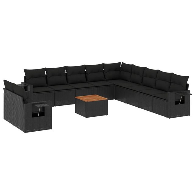 vidaXL Sofaelement 12-tlg. Garten-Sofagarnitur mit Kissen Schwarz Poly Ratt günstig online kaufen