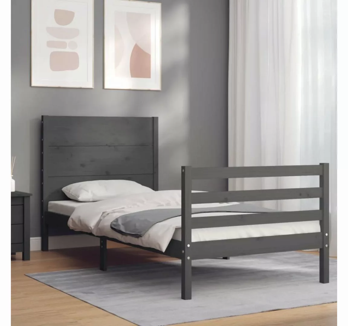 furnicato Bett Massivholzbett mit Kopfteil Grau 90x200 cm günstig online kaufen