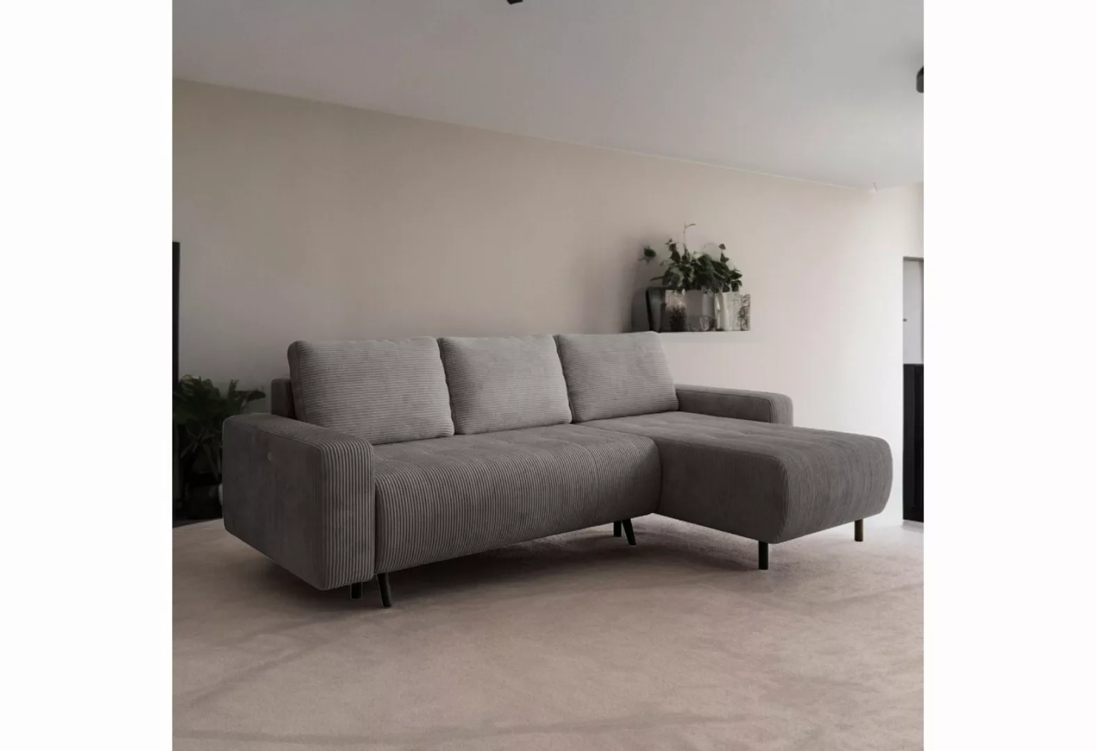 interbed Ecksofa IBIZA Cord Grau mit elektrischer Sitztiefenverstellung Sof günstig online kaufen