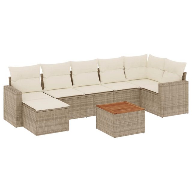 vidaXL Sofaelement 8-tlg. Garten-Sofagarnitur mit Kissen Beige Poly Rattan günstig online kaufen