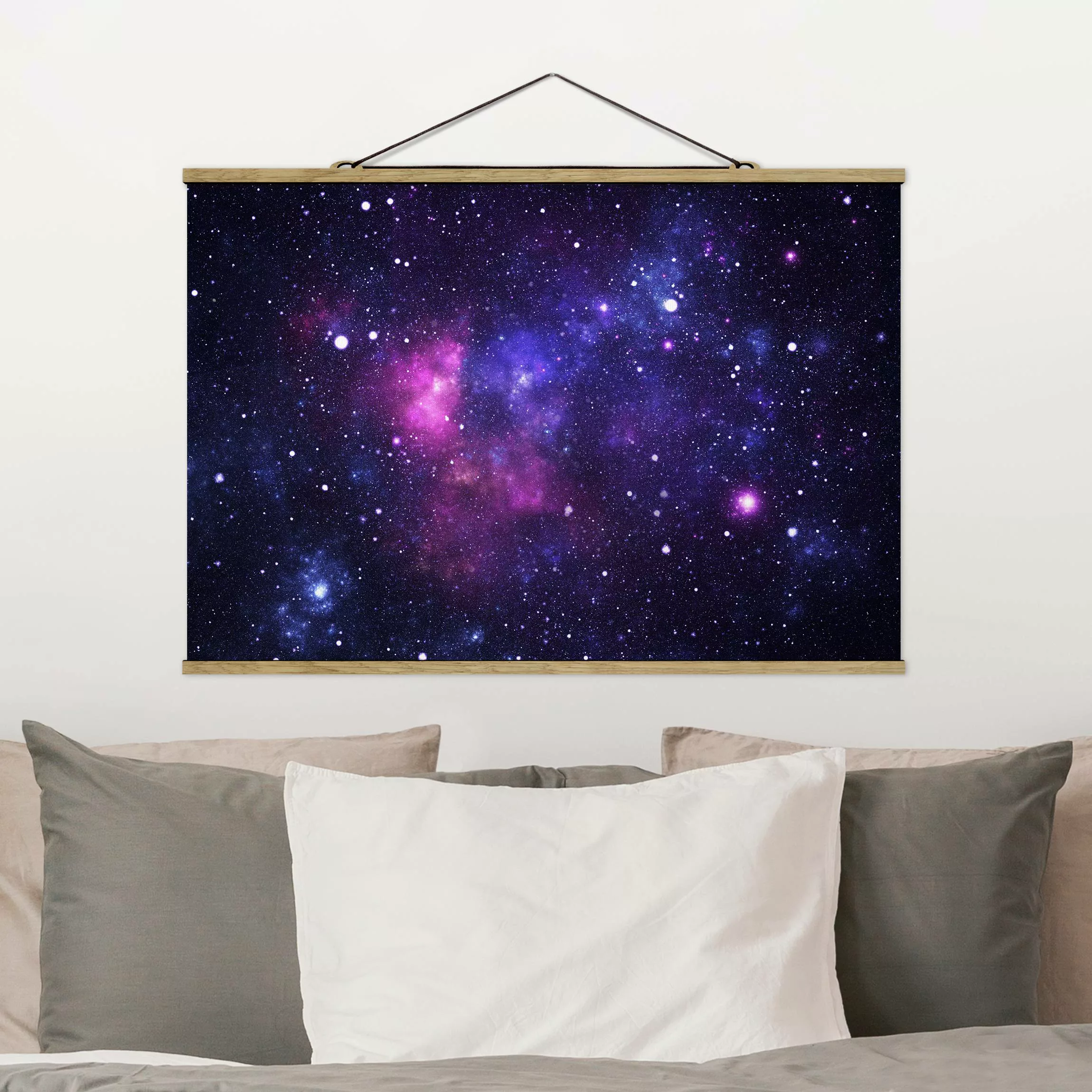 Stoffbild Kinderzimmer mit Posterleisten - Querformat Galaxie günstig online kaufen