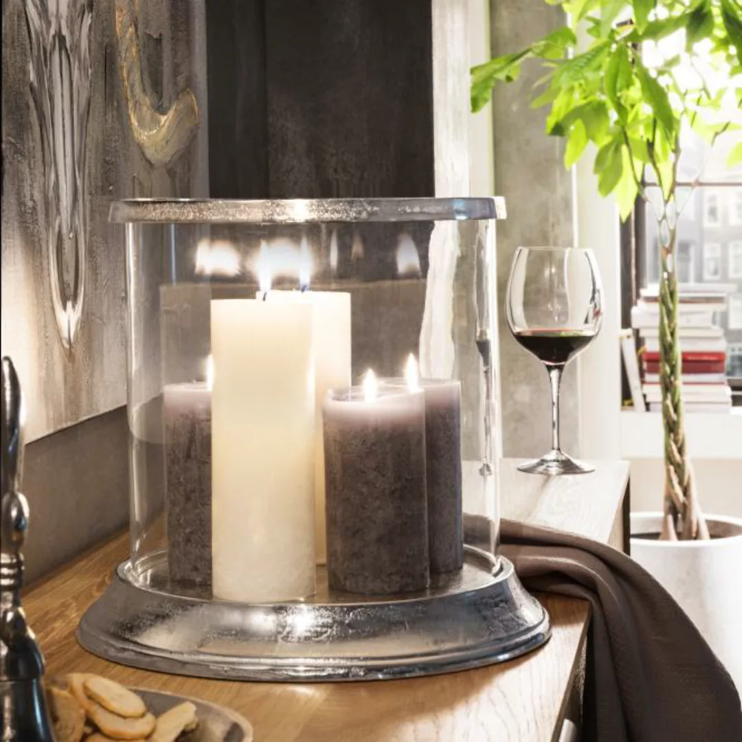 Kerzenständer mit Glas 30 cm hoch Silber Vintage günstig online kaufen
