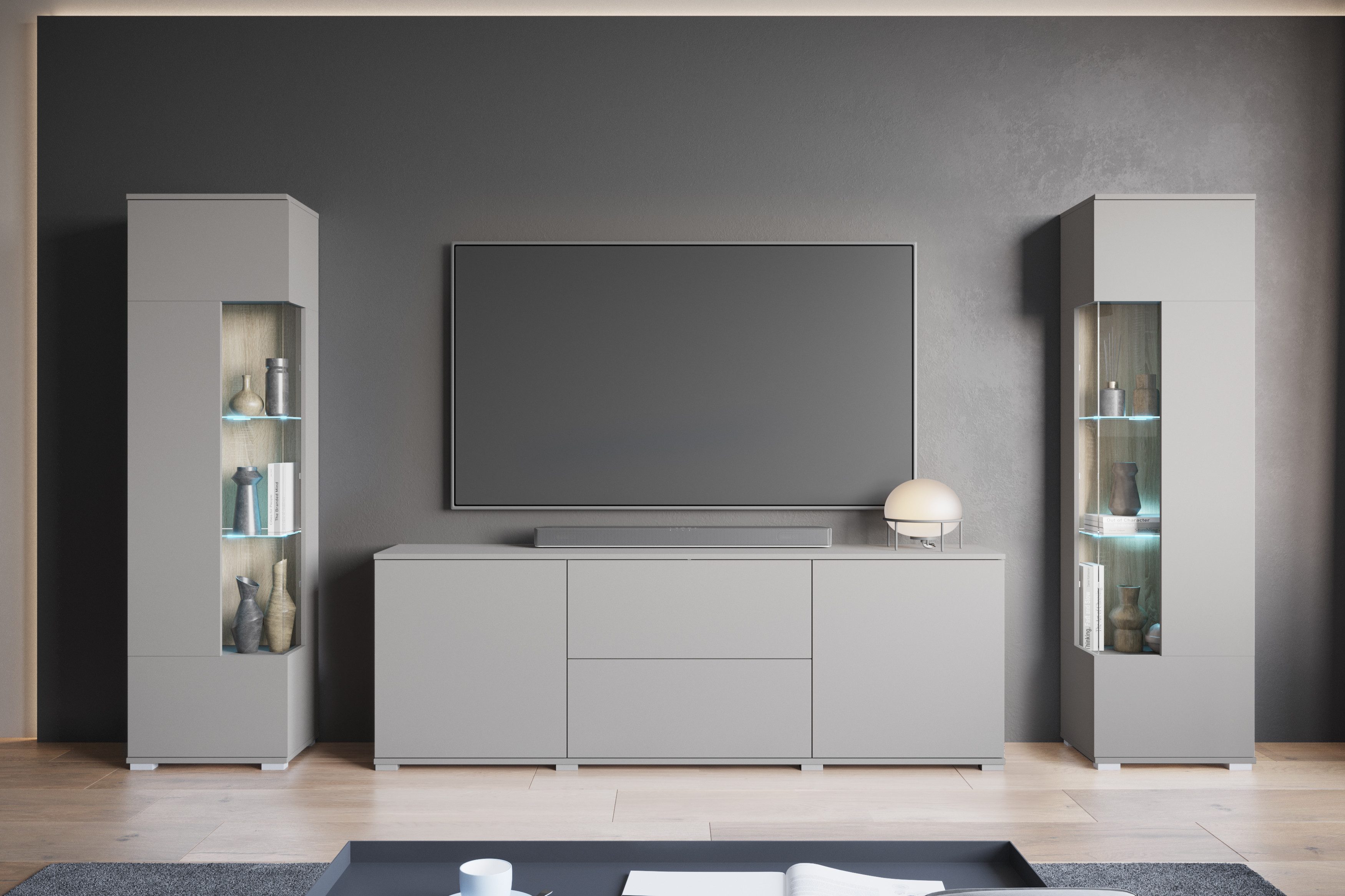 INOSIGN Wohnwand "KENIA", (Komplett-Set, 3 St.), Vitrinen mit Eckverglasung günstig online kaufen