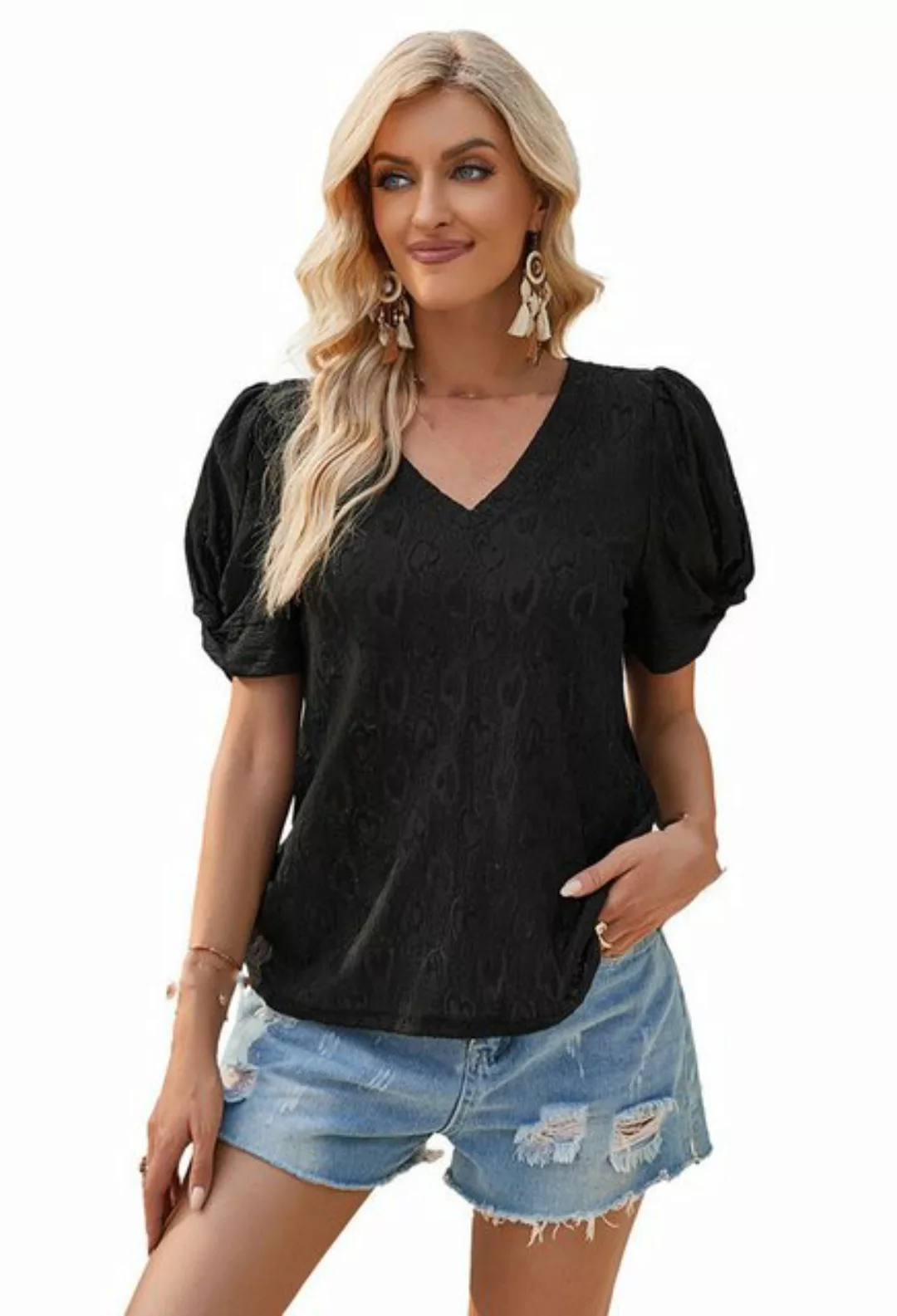 CHENIN Kurzarmhemd Bedrucktes Damen T-Shirt mit V-Ausschnitt und Twist Somm günstig online kaufen