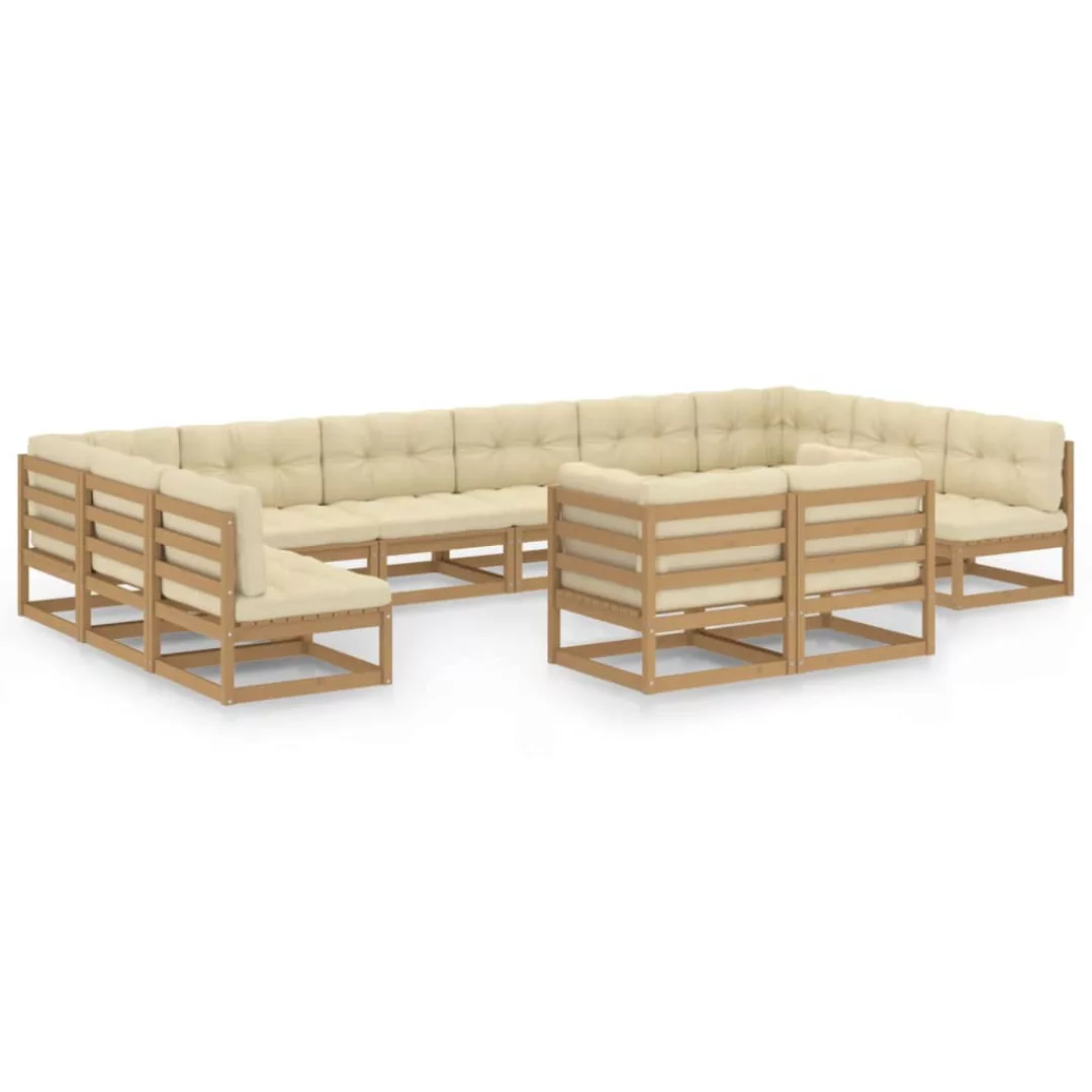 12-tlg. Garten-lounge-set Kissen Honigbraun Kiefer Massivholz günstig online kaufen