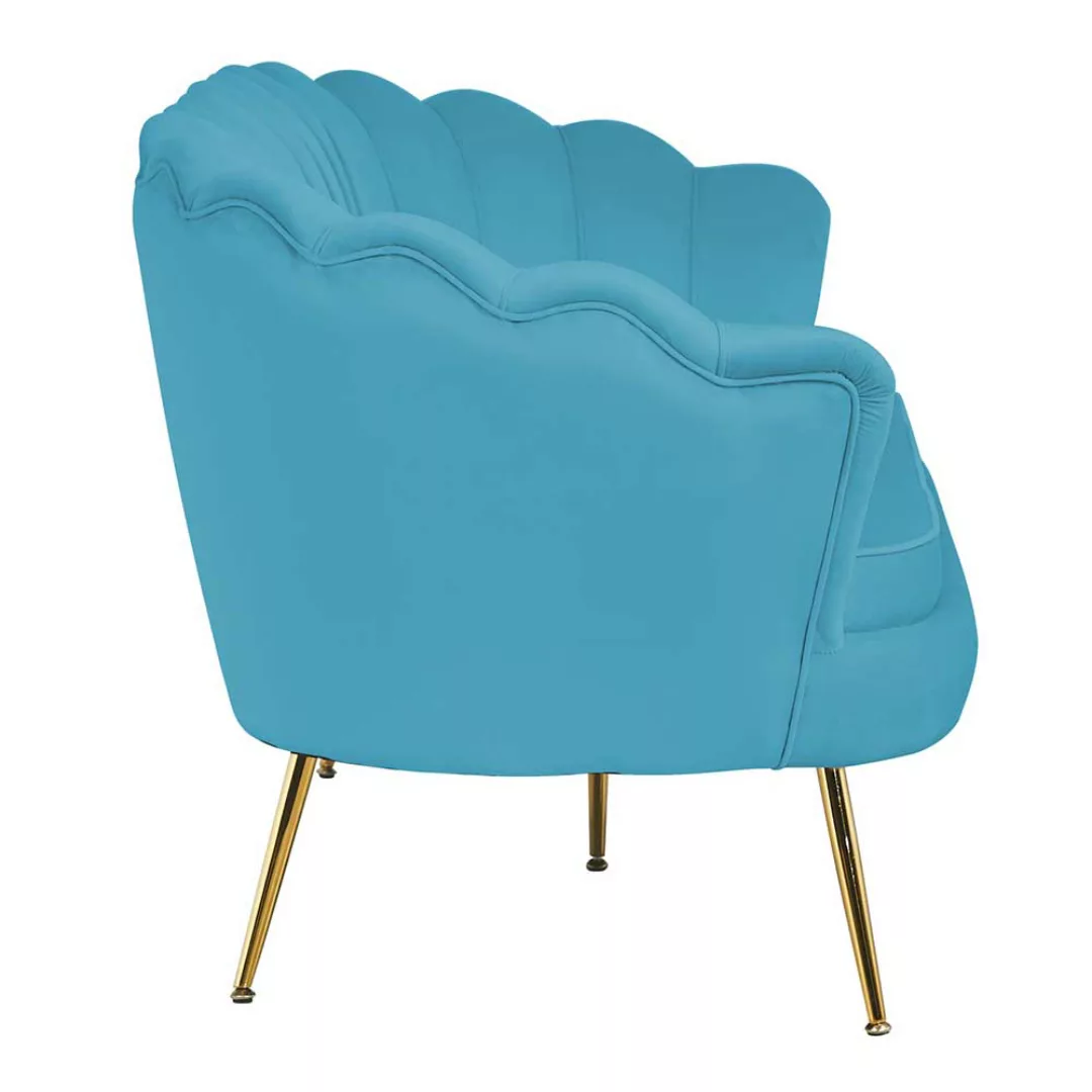 Dreisitzer Muschel Couch in Blau und Goldfarben Samt günstig online kaufen