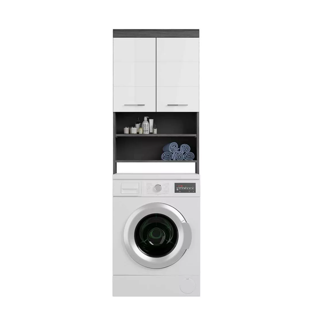 Waschmaschinenschrank in Weiß und Holzoptik Rauchgrau 63 cm breit günstig online kaufen