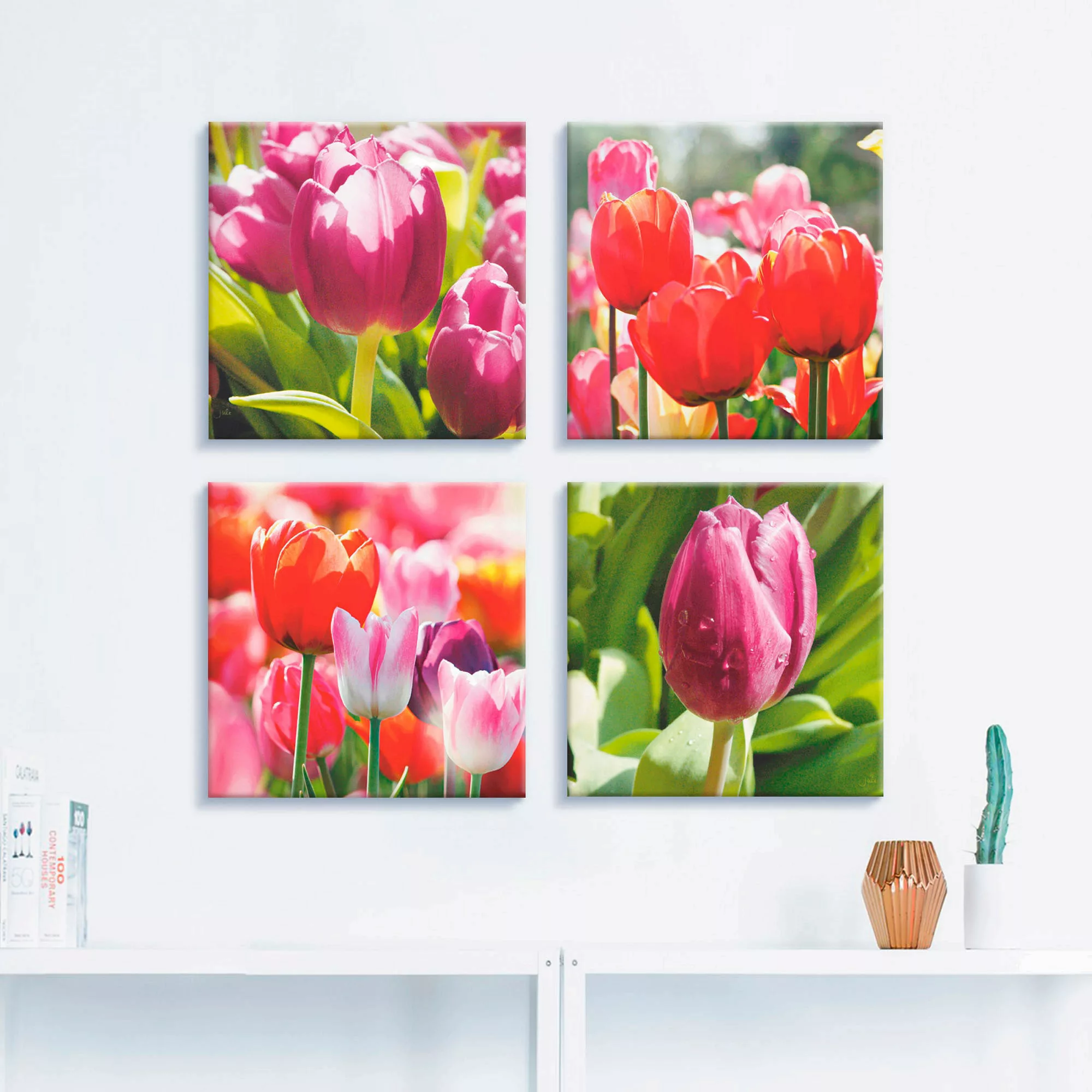 Artland Leinwandbild "Frühling und Tulpen", Blumen, (4 St.), 4er Set, versc günstig online kaufen