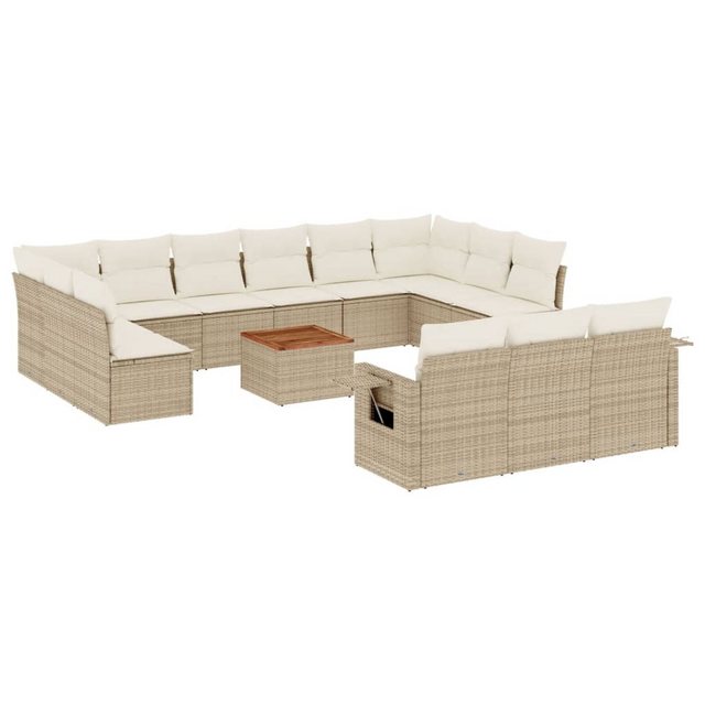 vidaXL Sofaelement 14-tlg. Garten-Sofagarnitur mit Kissen Beige Poly Rattan günstig online kaufen