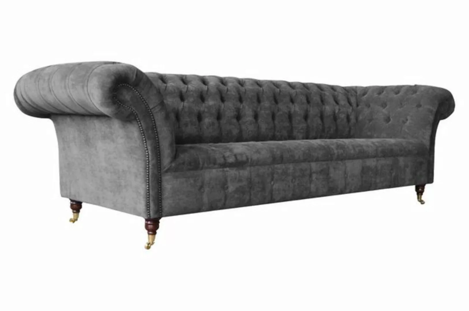 JVmoebel Sofa Chesterfield 3 Sitzer Couch Polster Sitz Textil Stoff Grau Co günstig online kaufen