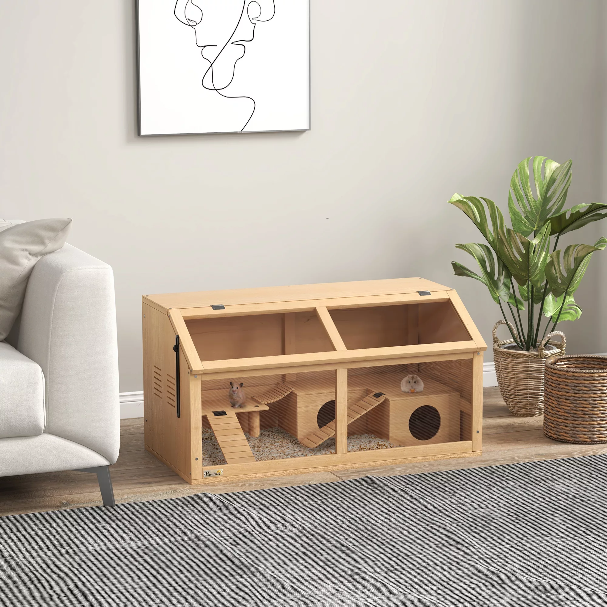 PawHut Kleintierkäfig aus Holz, Kleintierstall mit Hängebrücke, Leitern, Hü günstig online kaufen