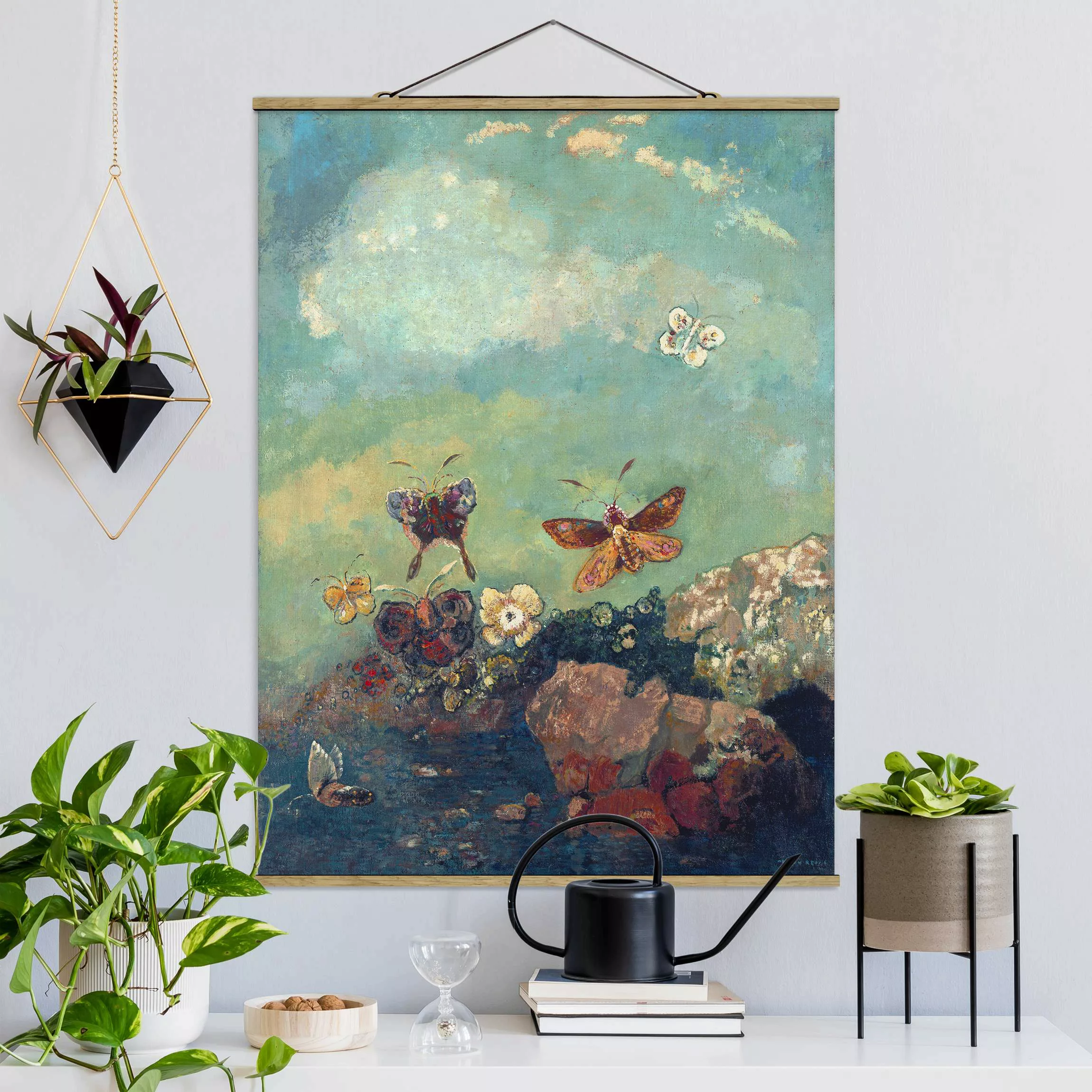 Stoffbild Tiere mit Posterleisten - Hochformat Odilon Redon - Schmetterling günstig online kaufen