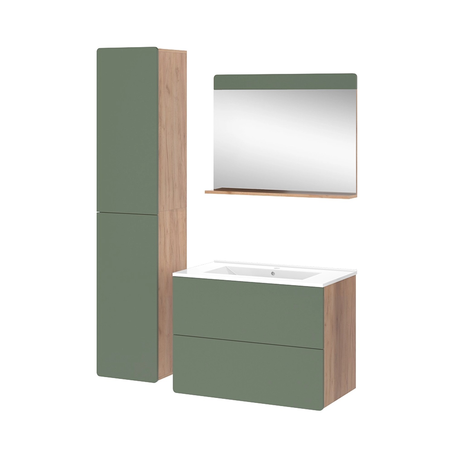 Vicco Badmöbel-Set Izan Goldkraft Eiche/Grün 4 Teile mit Hochschrank günstig online kaufen