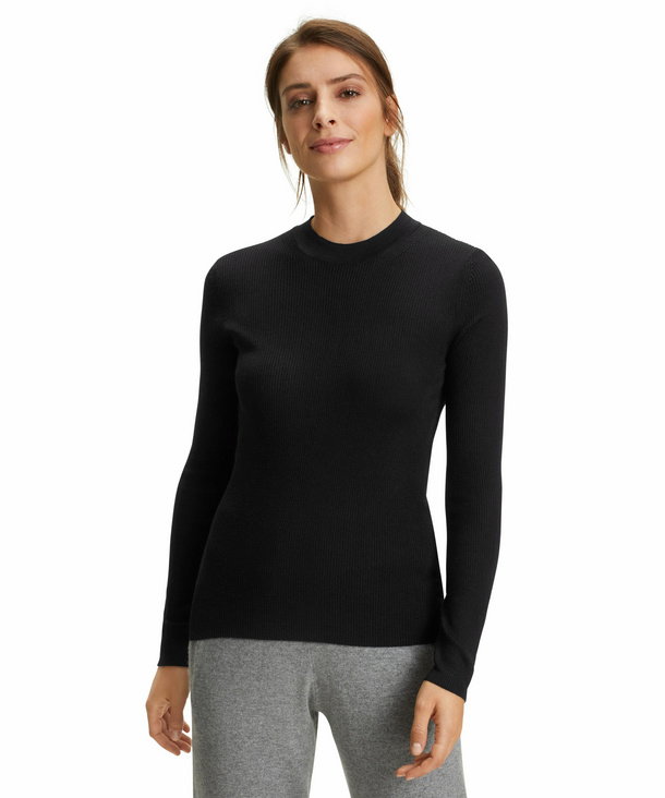 FALKE Damen Pullover V-Ausschnitt, XXL, Schwarz, Struktur, Wolle, 64158-300 günstig online kaufen