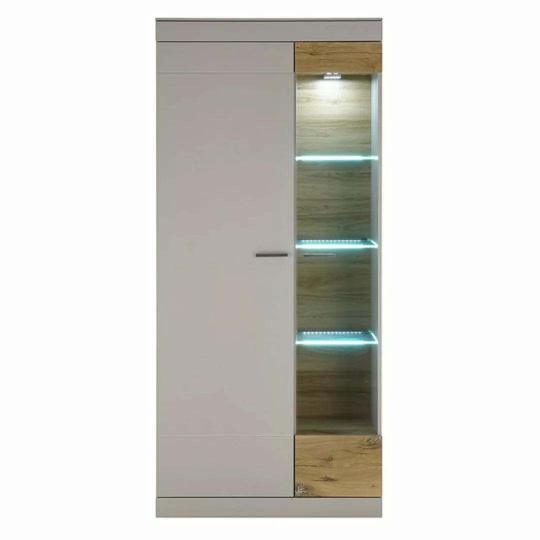 Standvitrine in grau matt mit Zinn Eiche Nb. SINAIA-61 inkl. Glasbodenbeleu günstig online kaufen