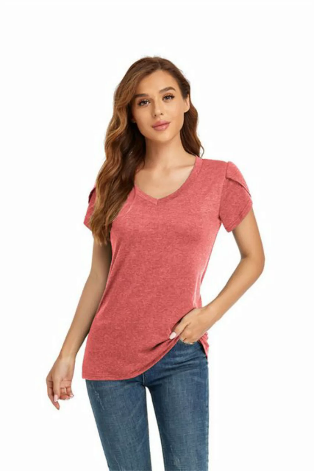 RUZU UG Hemdbluse Einfarbiges Kurzarm-T-Shirt mit V-Ausschnitt, lässiges Ob günstig online kaufen