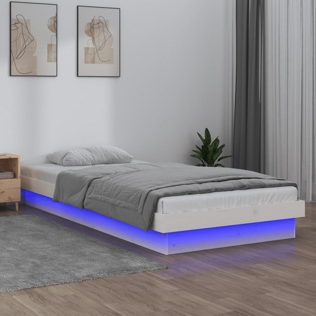 vidaXL Bettgestell Massivholzbett mit LEDs Weiß 100x200 cm Bett Bettrahmen günstig online kaufen