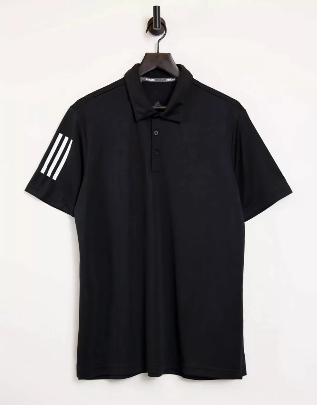 adidas Golf – Polohemd mit 3 Streifen in Schwarz günstig online kaufen