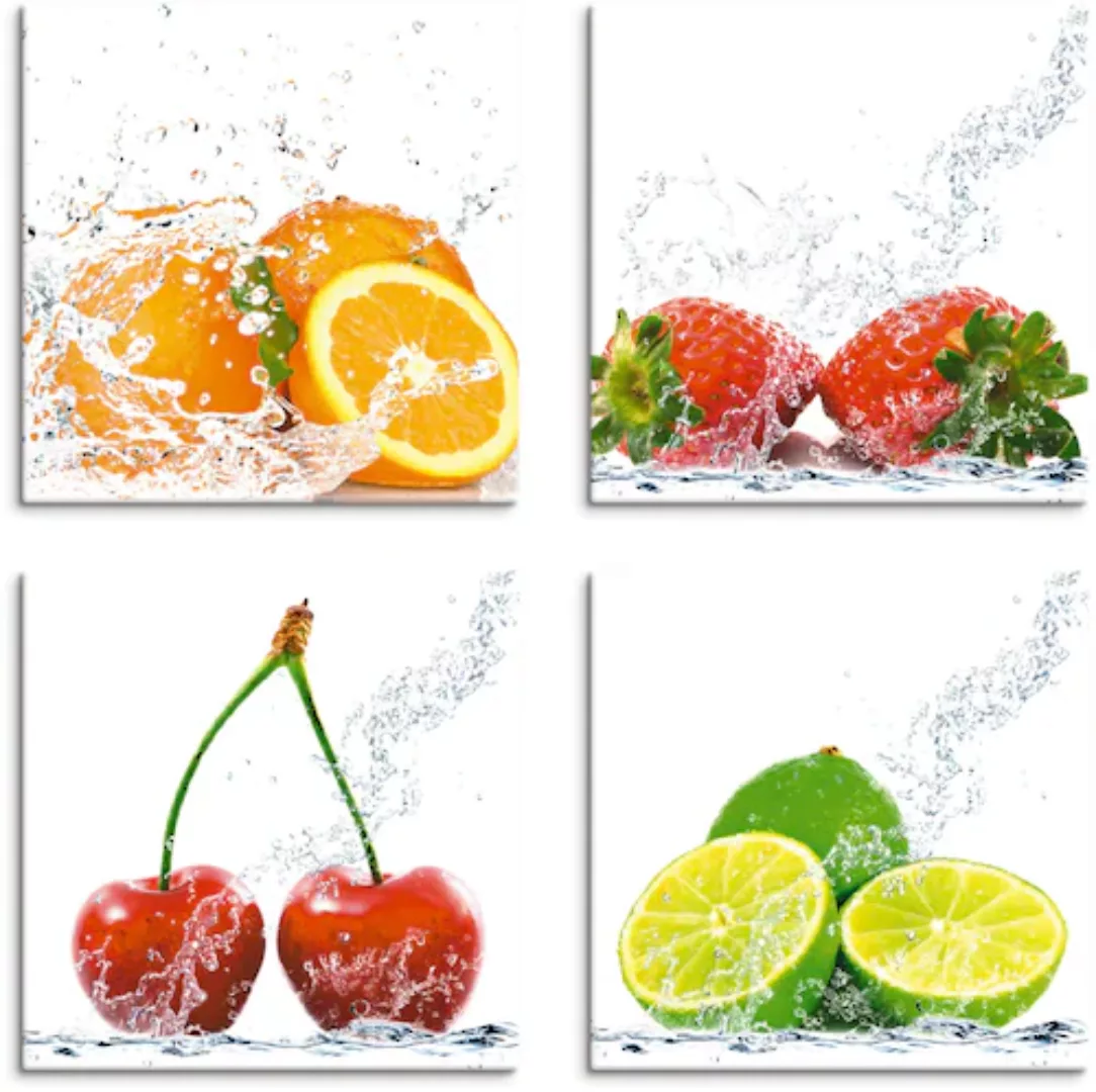 Artland Leinwandbild "Früchte mit Spritzwasser", Lebensmittel, (4 St.) günstig online kaufen