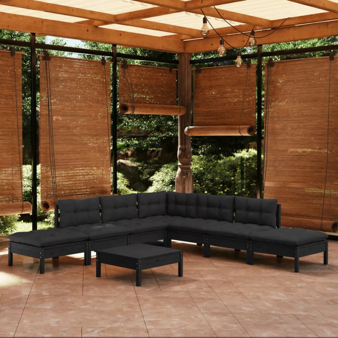 8-tlg. Garten-lounge-set Mit Kissen Schwarz Kiefernholz günstig online kaufen