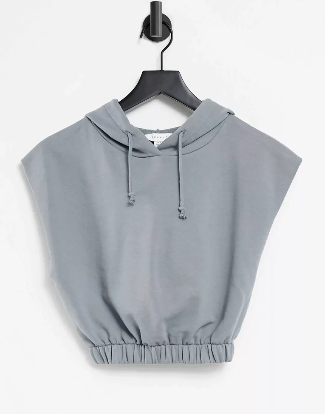 Topshop – Ärmelloser Kapuzenpullover in Blau günstig online kaufen