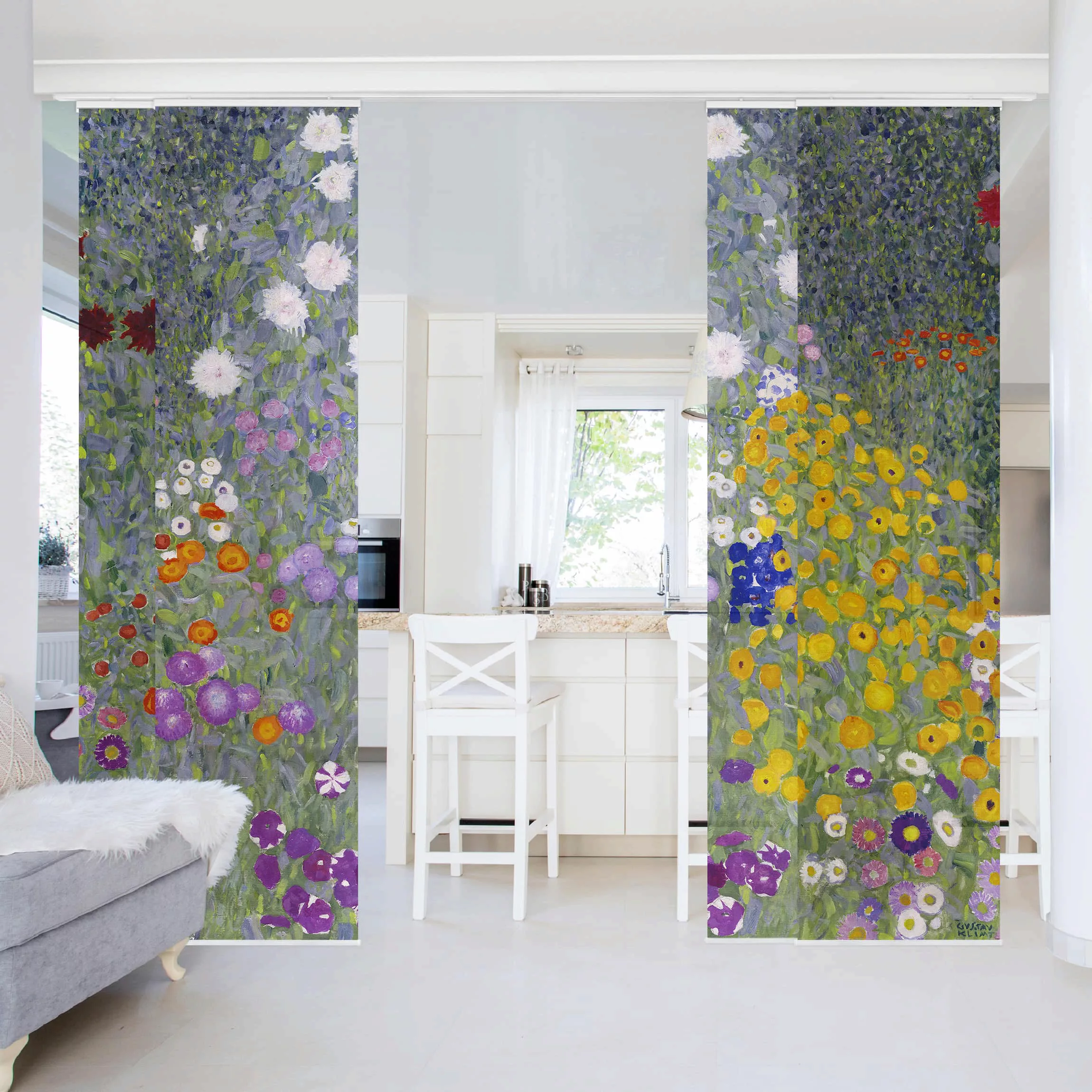 Schiebegardinen Set Blumen Gustav Klimt - Bauerngarten günstig online kaufen