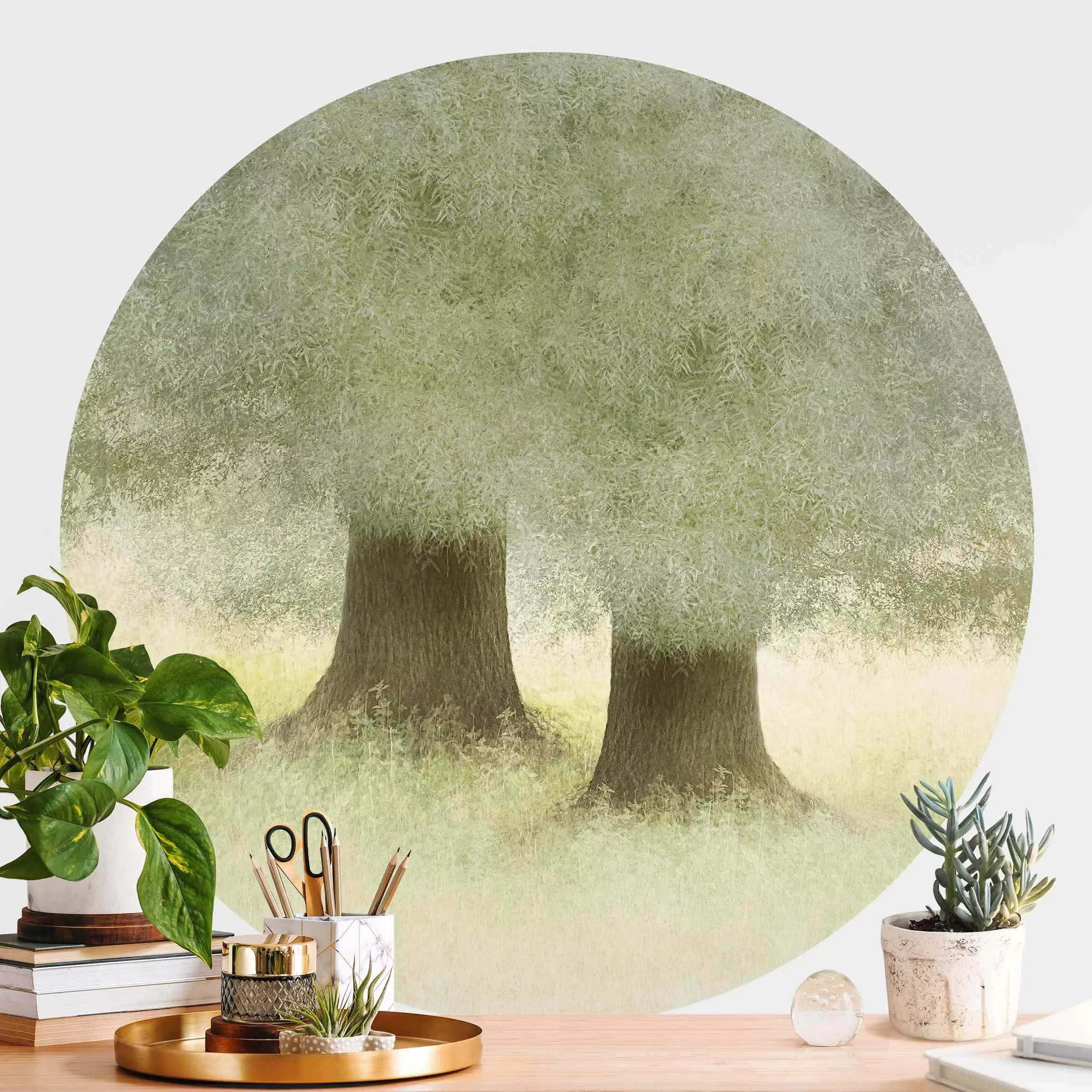 Runde Tapete selbstklebend Verträumtes Baumpaar günstig online kaufen